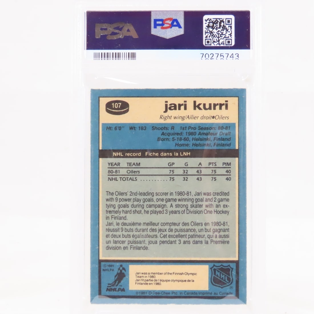 1981 PSA graded O-PEE-CHEE & Topps Jari Kurri RC - 4