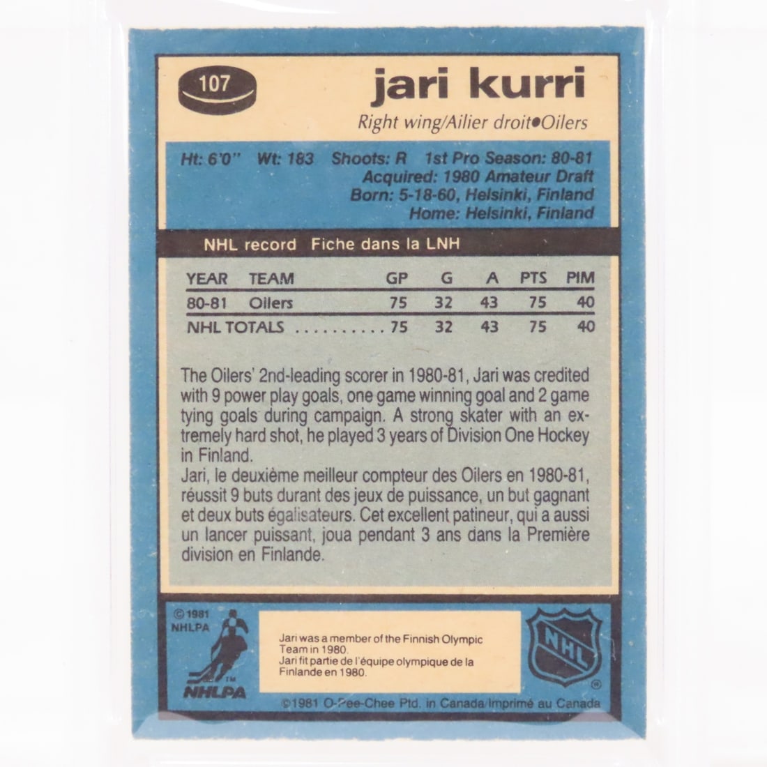 1981 PSA graded O-PEE-CHEE & Topps Jari Kurri RC - 5