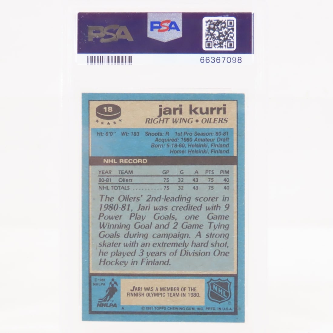 1981 PSA graded O-PEE-CHEE & Topps Jari Kurri RC - 8