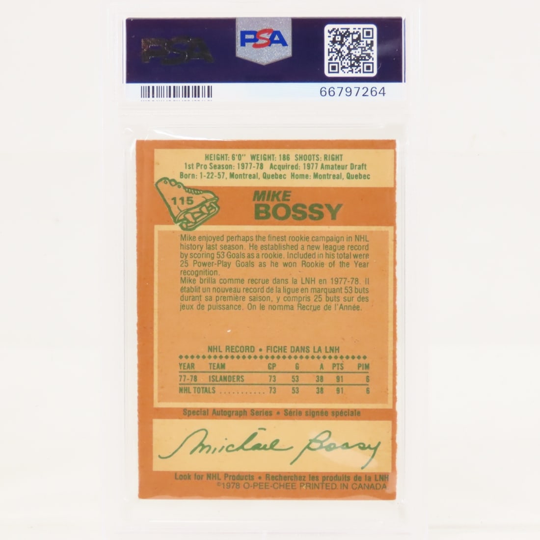 1978 O-PEE-CHEE Mike Bossy #115 PSA 6 EX-MT RC - 3