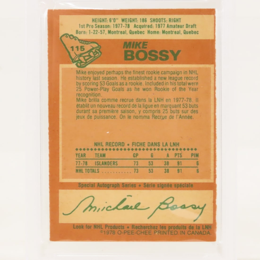1978 O-PEE-CHEE Mike Bossy #115 PSA 6 EX-MT RC - 4