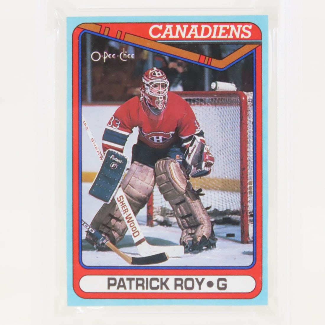 1990 O-PEE-CHEE Box Bottoms Patrick Roy #E PSA 8 - 2
