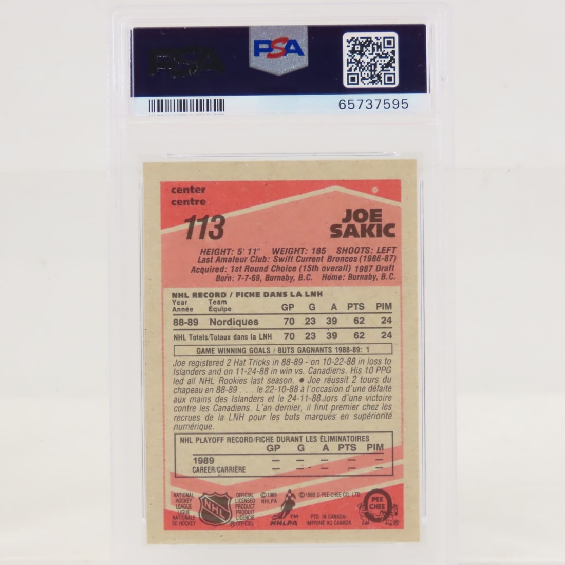 1989 O-PEE-CHEE Joe Sakic #113 PSA 8 & Topps PSA 6 - 4