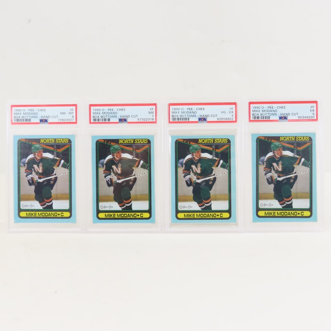 4 1990 O-PEE-CHEE Box Bottoms Mike Modano #F PSA: 4 1990 O-PEE-CHEE Box Bottoms Mike Modano #F PSA - PSA Grades 8, 7, 5, 4 - Rookie Card. Lot Size 5.5x3.5x1" 1 LB All information and photos are intended to be as accurate as possible, but errors are