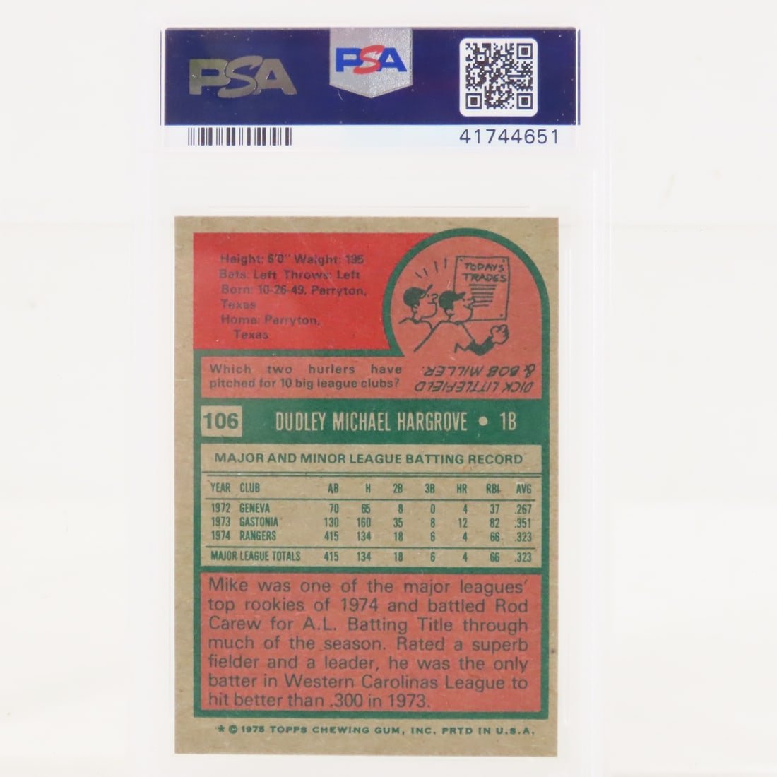 3 1975 Topps TX Rangers PSA graded Baseball Cards - 12