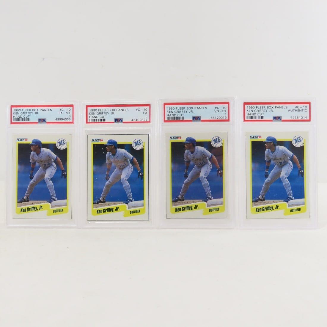 4 1990 Fleer Box Panels Ken Griffey Jr. #C-10 PSA: 4 1990 Fleer Box Panels Ken Griffey Jr. #C-10 PSA - PSA 6 EX-MT, PSA 5 EX, PSA 4 VG-EX, PSA Authentic. Lot Size 5.5x3.5x2" 1 LB All information and photos are intended to be as accurate as possible,