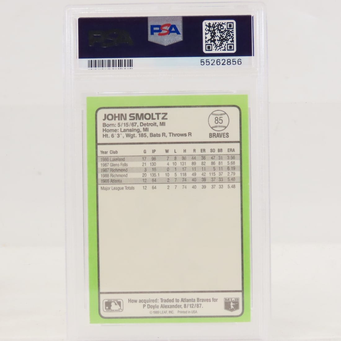 1989 Donruss John Smoltz #85 PSA 10 Gem MT - 3