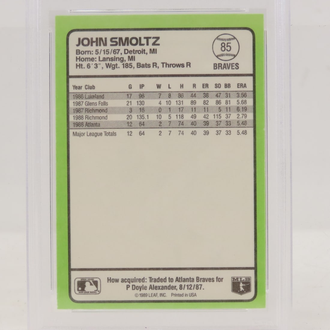 1989 Donruss John Smoltz #85 PSA 10 Gem MT - 4