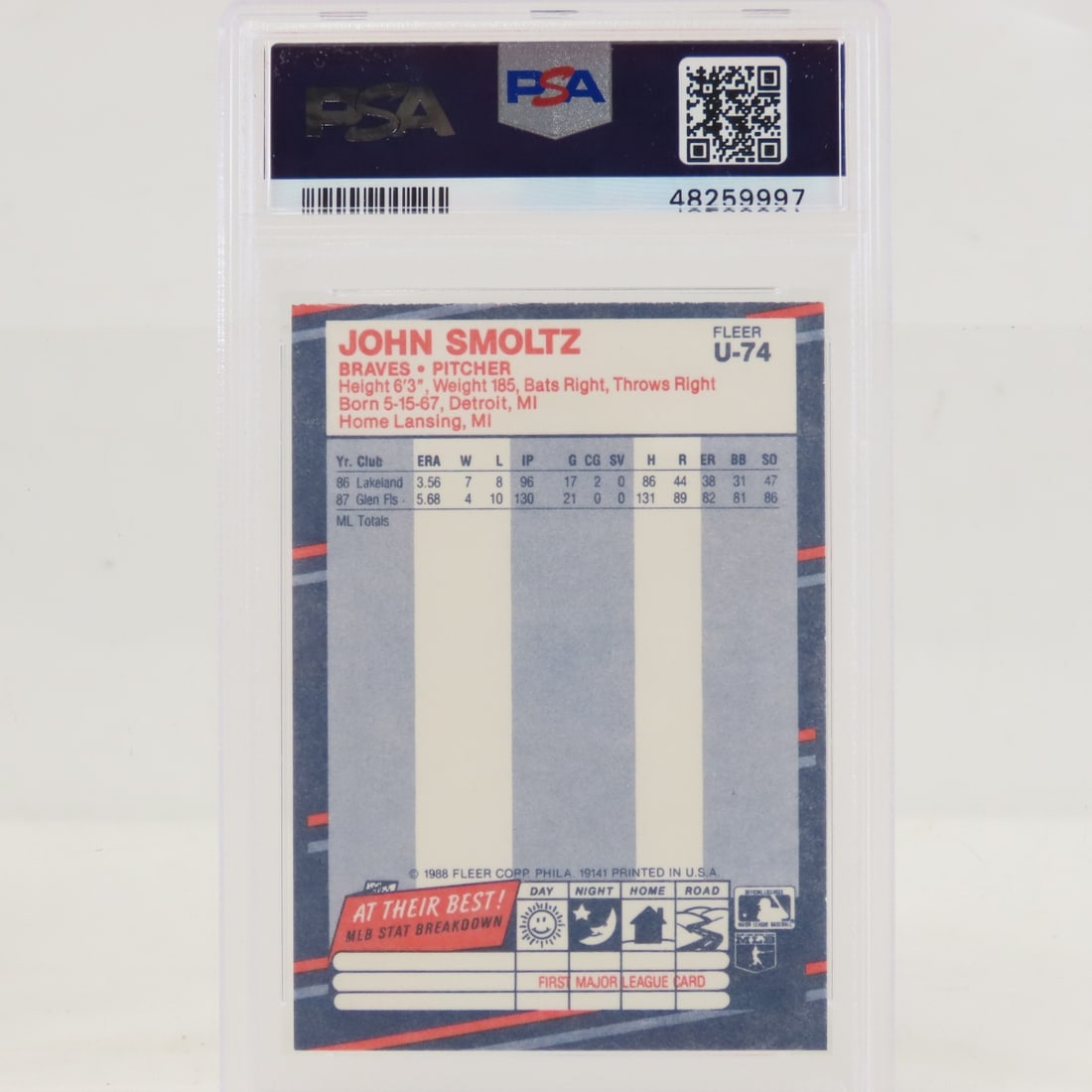 3 1988 Fleer Update John Smoltz #U-74 PSA 8 RC - 12