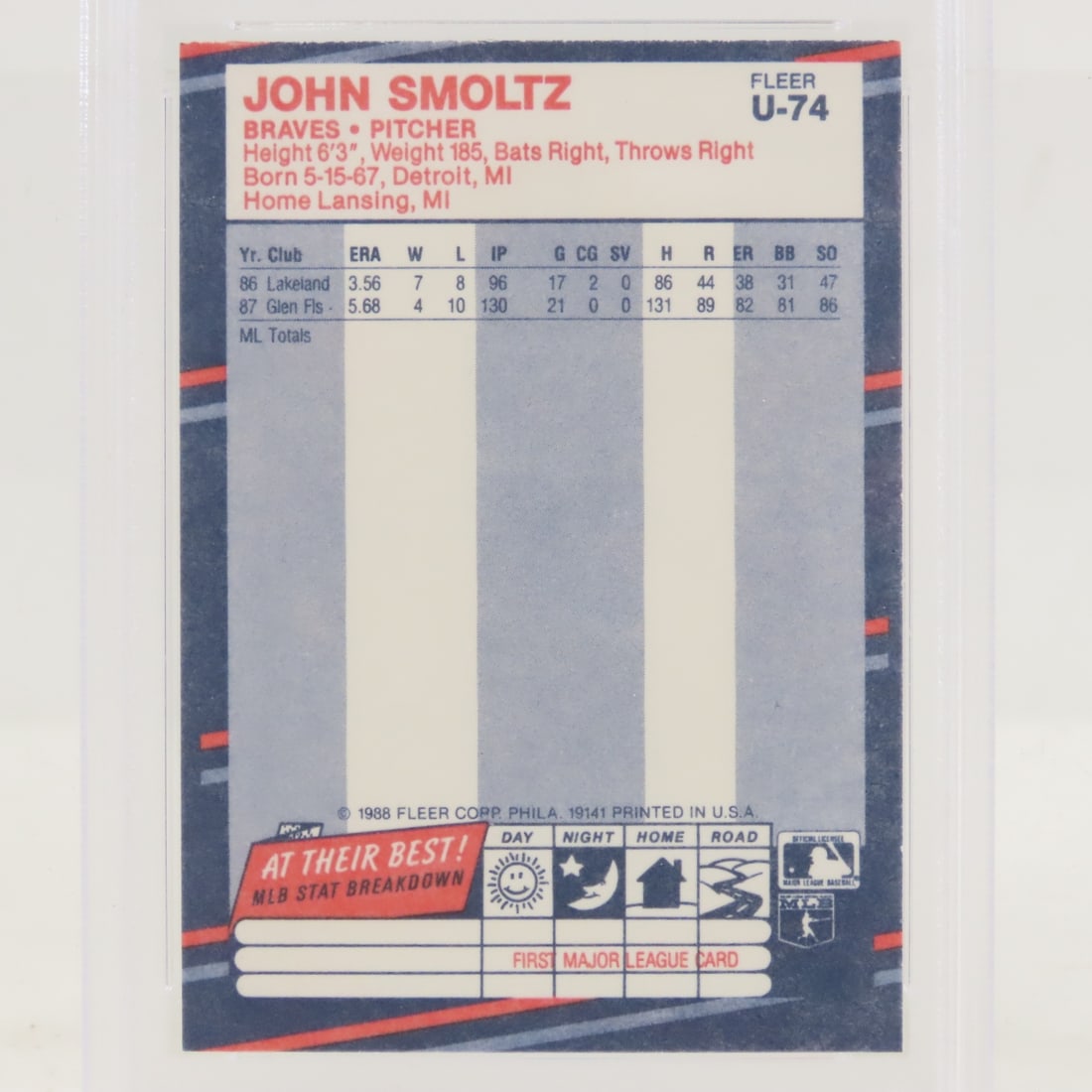 3 1988 Fleer Update John Smoltz #U-74 PSA 8 RC - 13