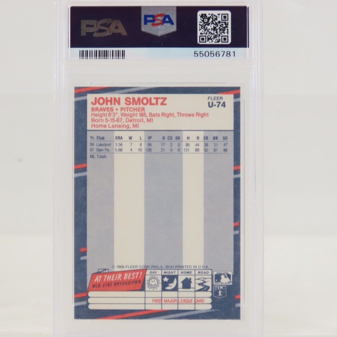 3 1988 Fleer Update John Smoltz #U-74 PSA 8 RC - 4
