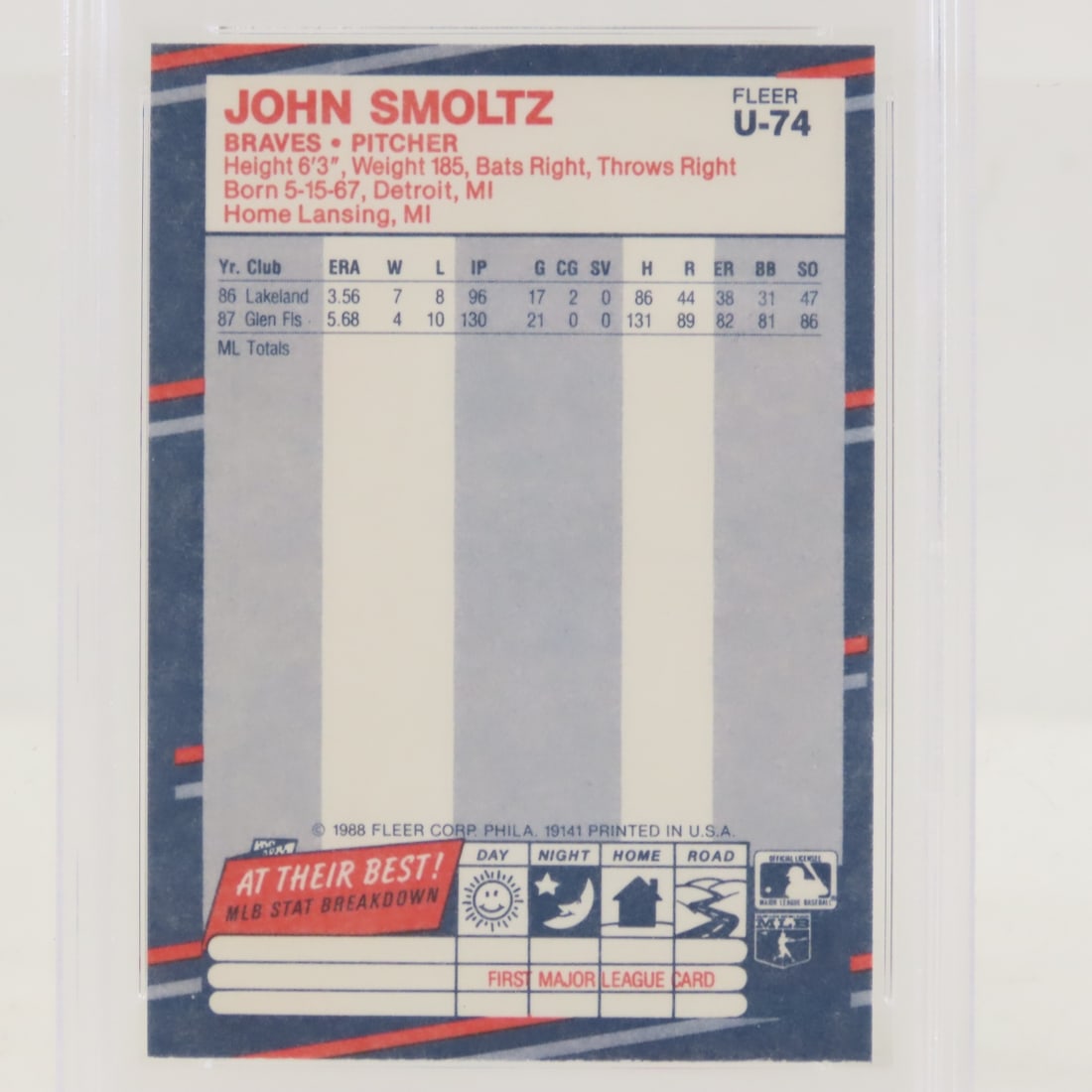 3 1988 Fleer Update John Smoltz #U-74 PSA 8 RC - 5