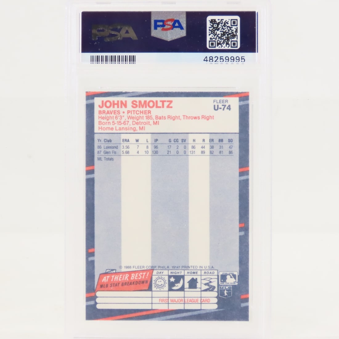 3 1988 Fleer Update John Smoltz #U-74 PSA 8 RC - 8
