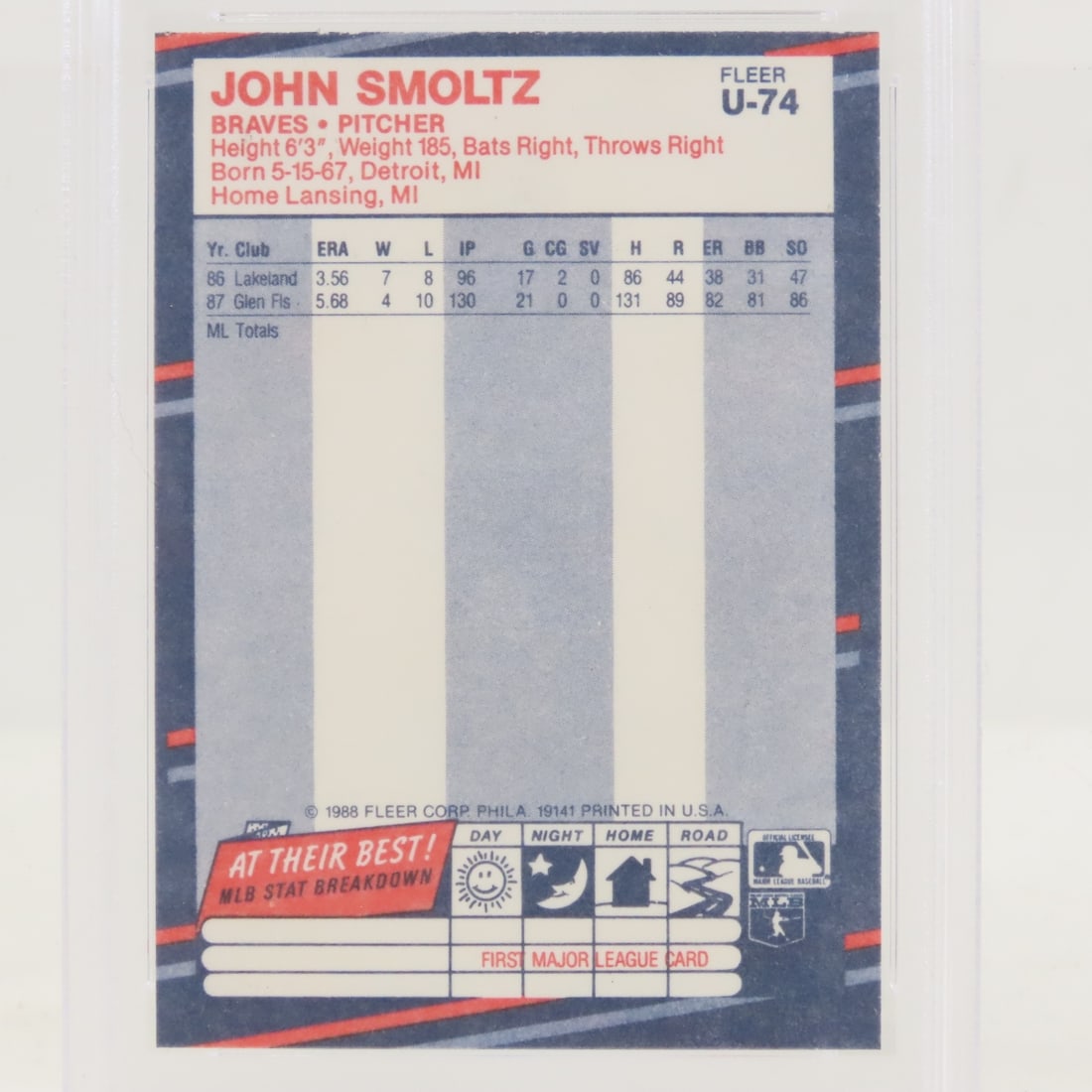 3 1988 Fleer Update John Smoltz #U-74 PSA 8 RC - 9