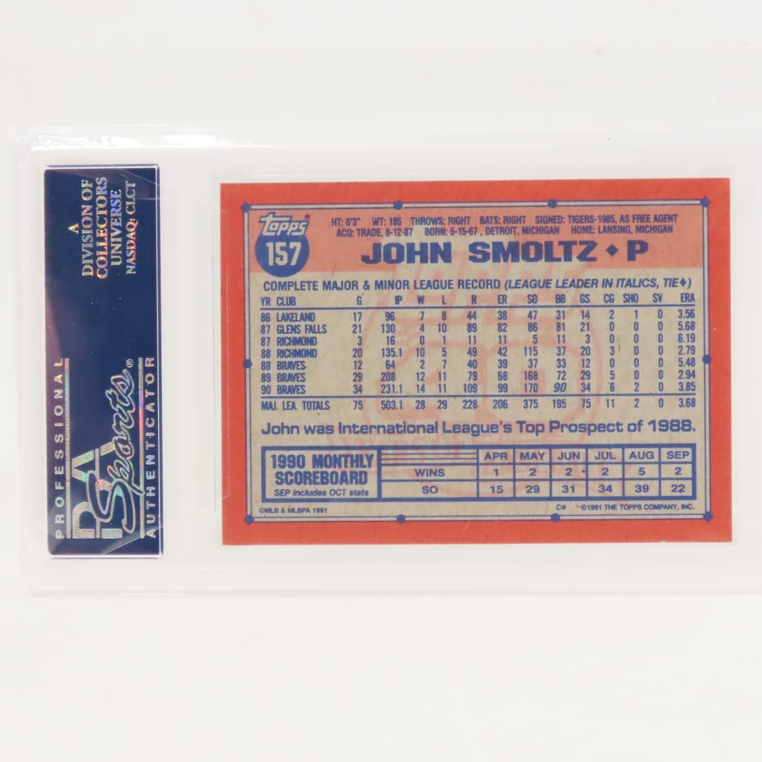 1991 Topps Desert Shield John Smoltz #157 PSA 8 - 3