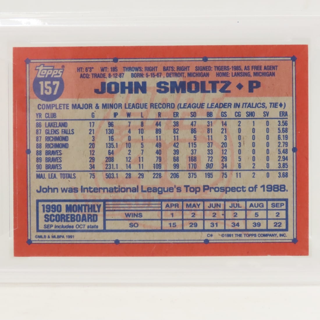 1991 Topps Desert Shield John Smoltz #157 PSA 8 - 4