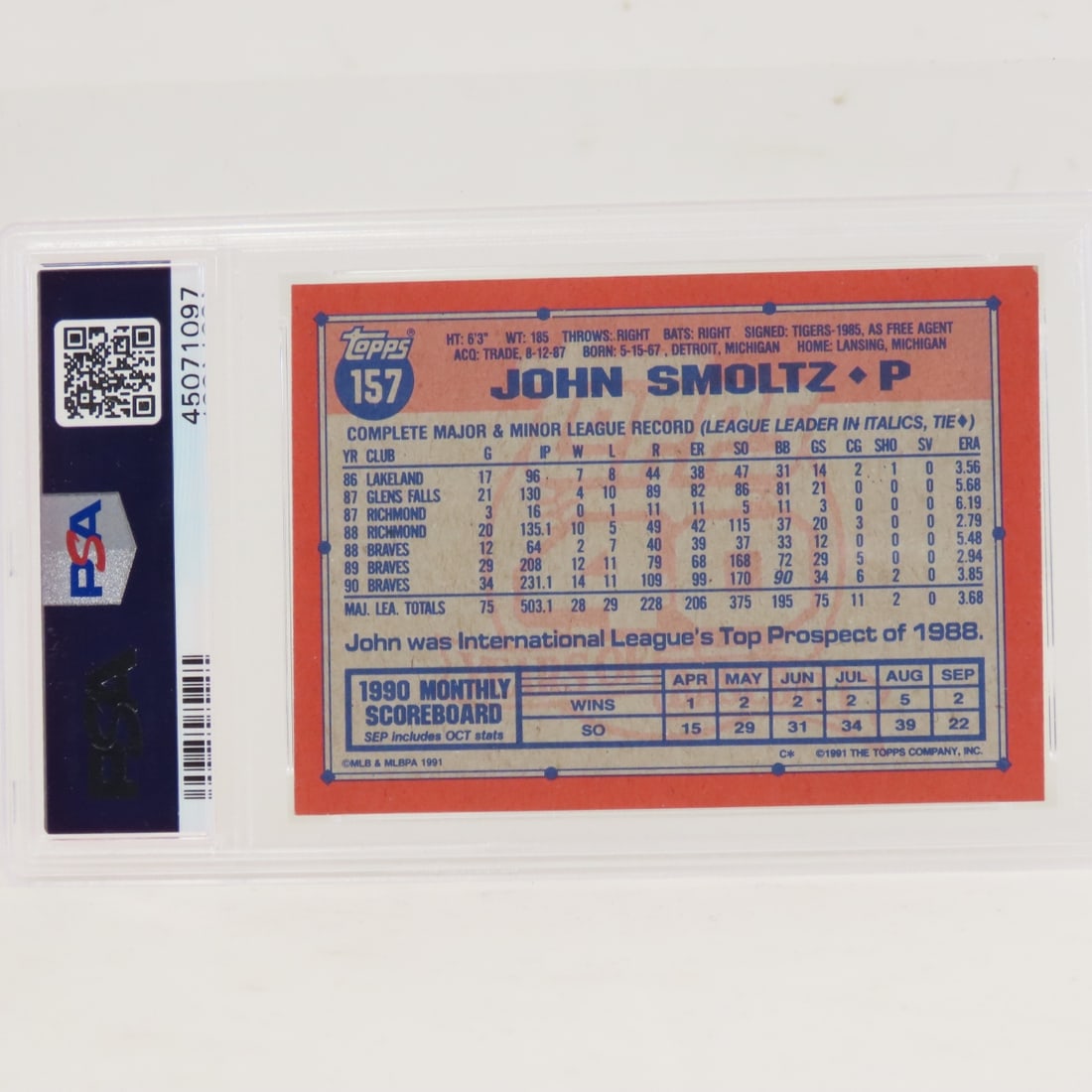 1991 Topps Desert Shield John Smoltz #157 PSA 7 NM - 3