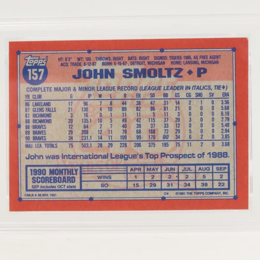 1991 Topps Desert Shield John Smoltz #157 PSA 7 NM - 4