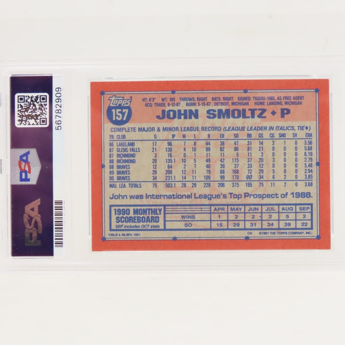1991 Topps Desert Shield John Smoltz #157 PSA 5&6 - 4