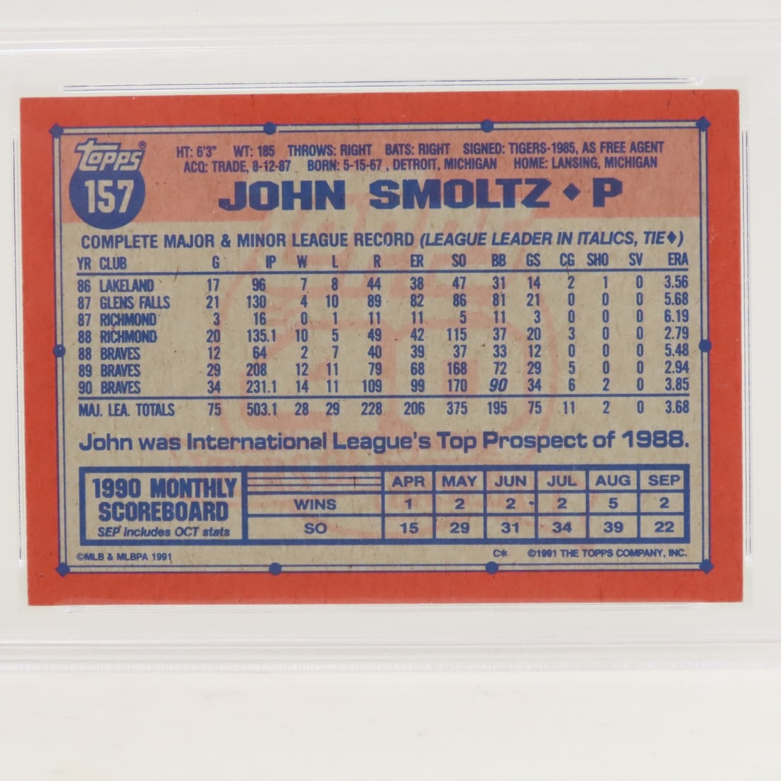 1991 Topps Desert Shield John Smoltz #157 PSA 5&6 - 5
