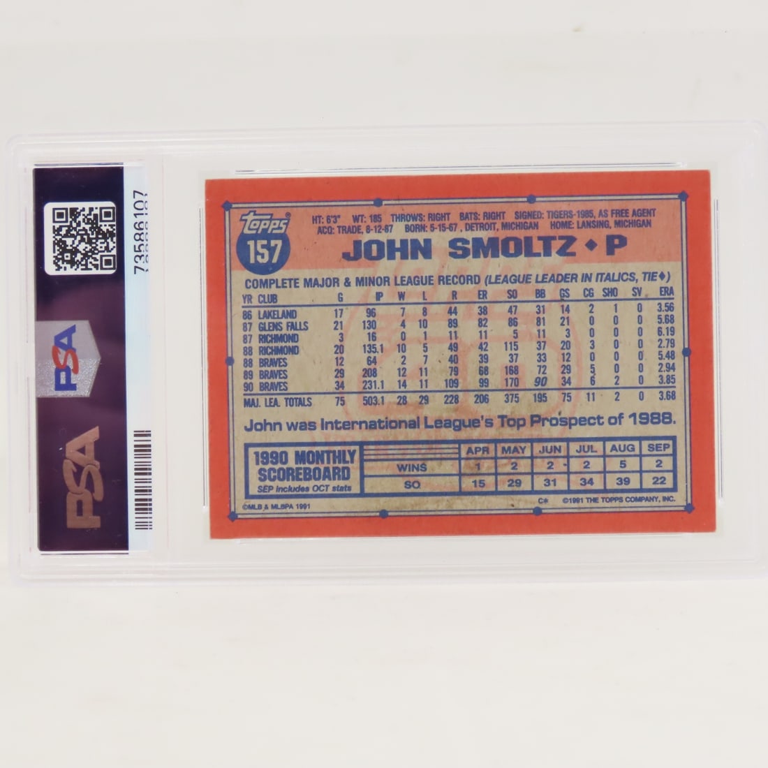 1991 Topps Desert Shield John Smoltz #157 PSA 5&6 - 8