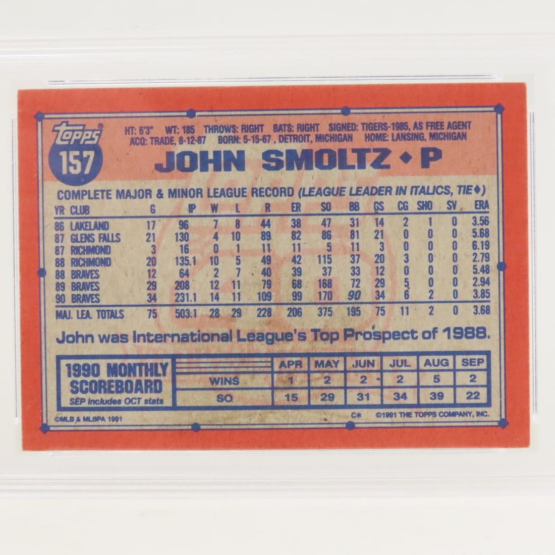 1991 Topps Desert Shield John Smoltz #157 PSA 5&6 - 9