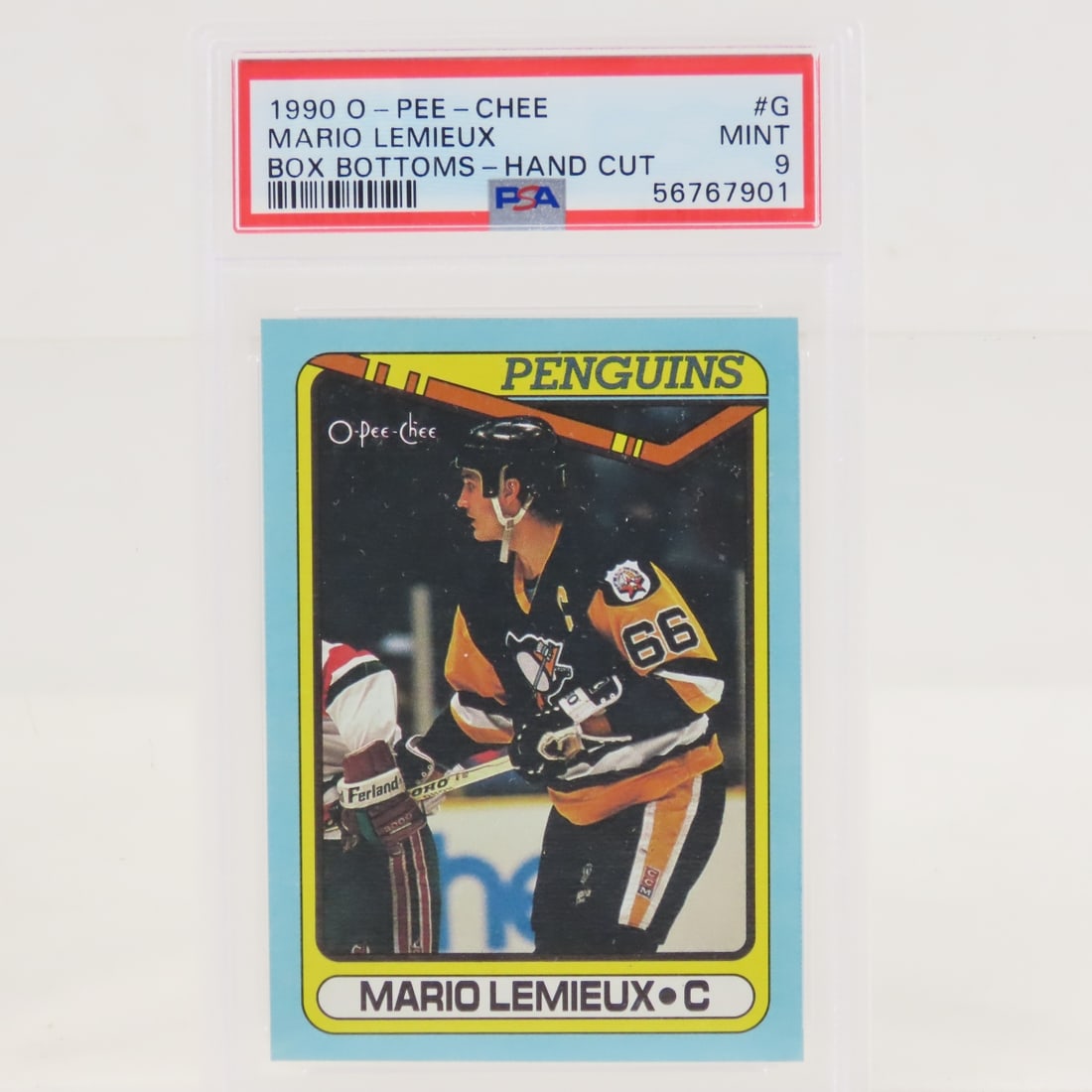 1990 O-PEE-CHEE Box Bottoms Mario Lemieux #G PSA 9: 1990 O-PEE-CHEE Box Bottoms Mario Lemieux #G PSA 9 - Lot Size 5.5x3.5x1" 1 LB All information and photos are intended to be as accurate as possible, but errors are possible. No item may be returned or