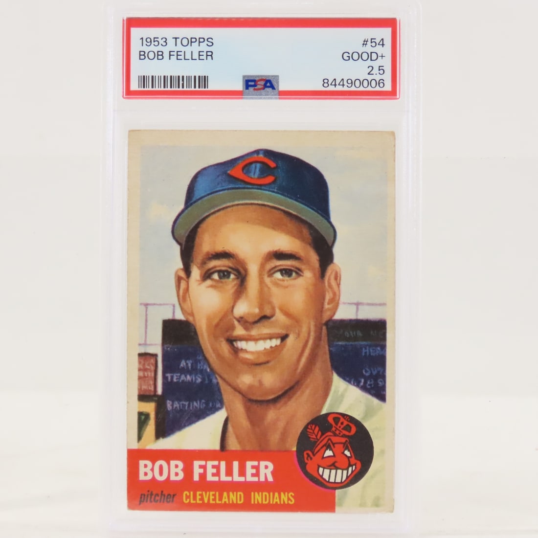 1953 Topps Bob Feller #54 PSA 2.5 Good+: 1953 Topps Bob Feller #54 PSA 2.5 Good+ - Lot Size 5.5x3.5x1" 1 LB All information and photos are intended to be as accurate as possible, but errors are possible. No item may be returned or refused