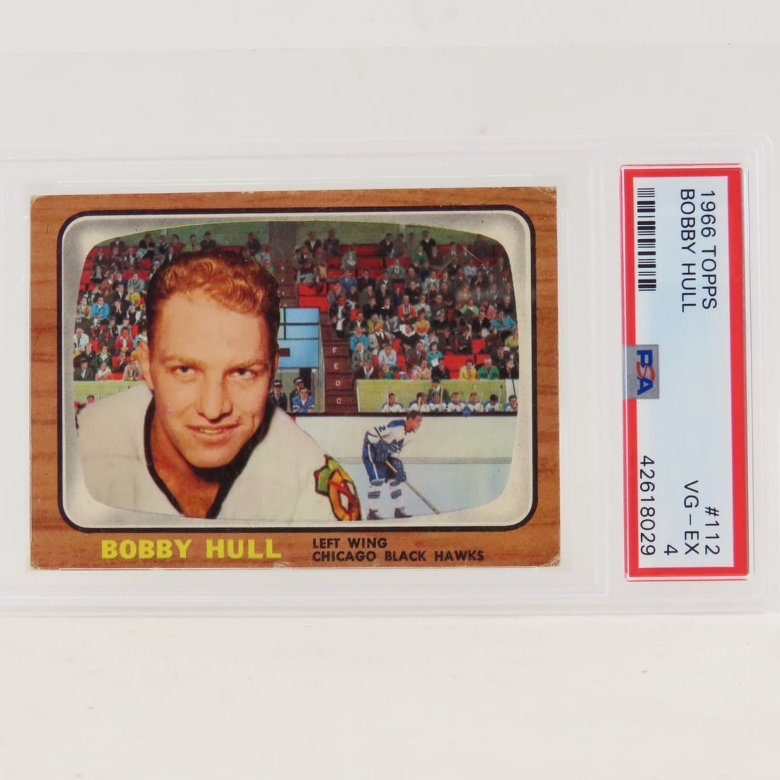 1966 Topps Bobby Hull #112 PSA 4 VG-EX: 1966 Topps Bobby Hull #112 PSA 4 VG-EX - Lot Size 5.5x3.5x1" 1 LB All information and photos are intended to be as accurate as possible, but errors are possible. No item may be returned or refused