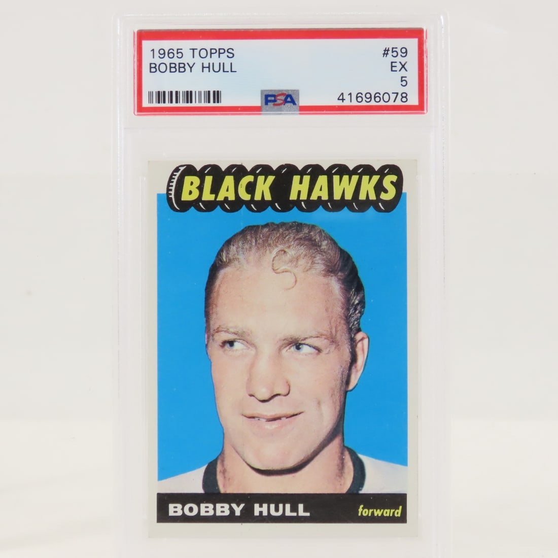 1965 Topps Bobby Hull #59 PSA 5 EX: 1965 Topps Bobby Hull #59 PSA 5 EX - Lot Size 5.5x3.5x1" 1 LB All information and photos are intended to be as accurate as possible, but errors are possible. No item may be returned or refused based