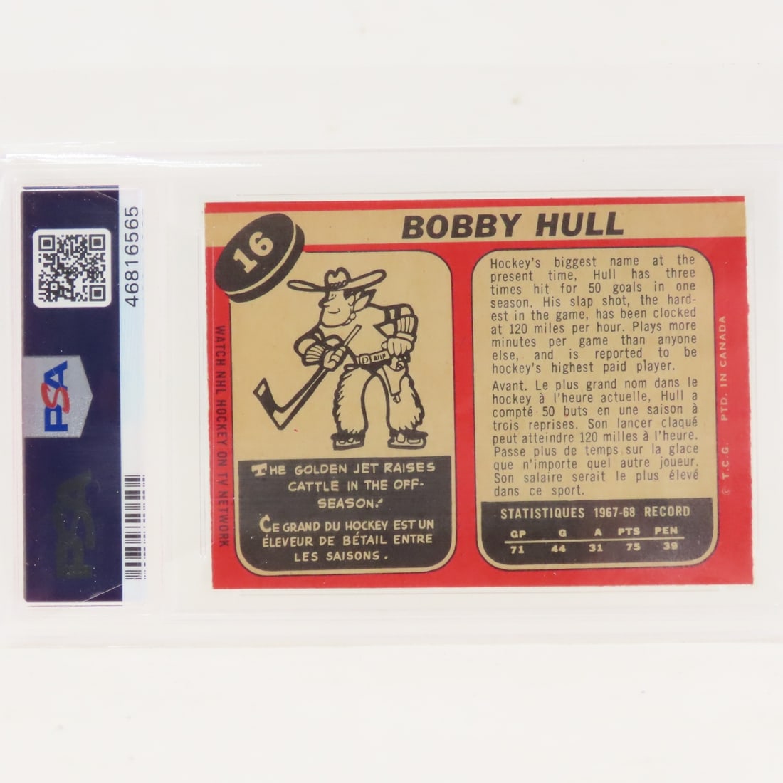 1968 O-PEE-CHEE Bobby Hull #16 PSA 7 NM - 3