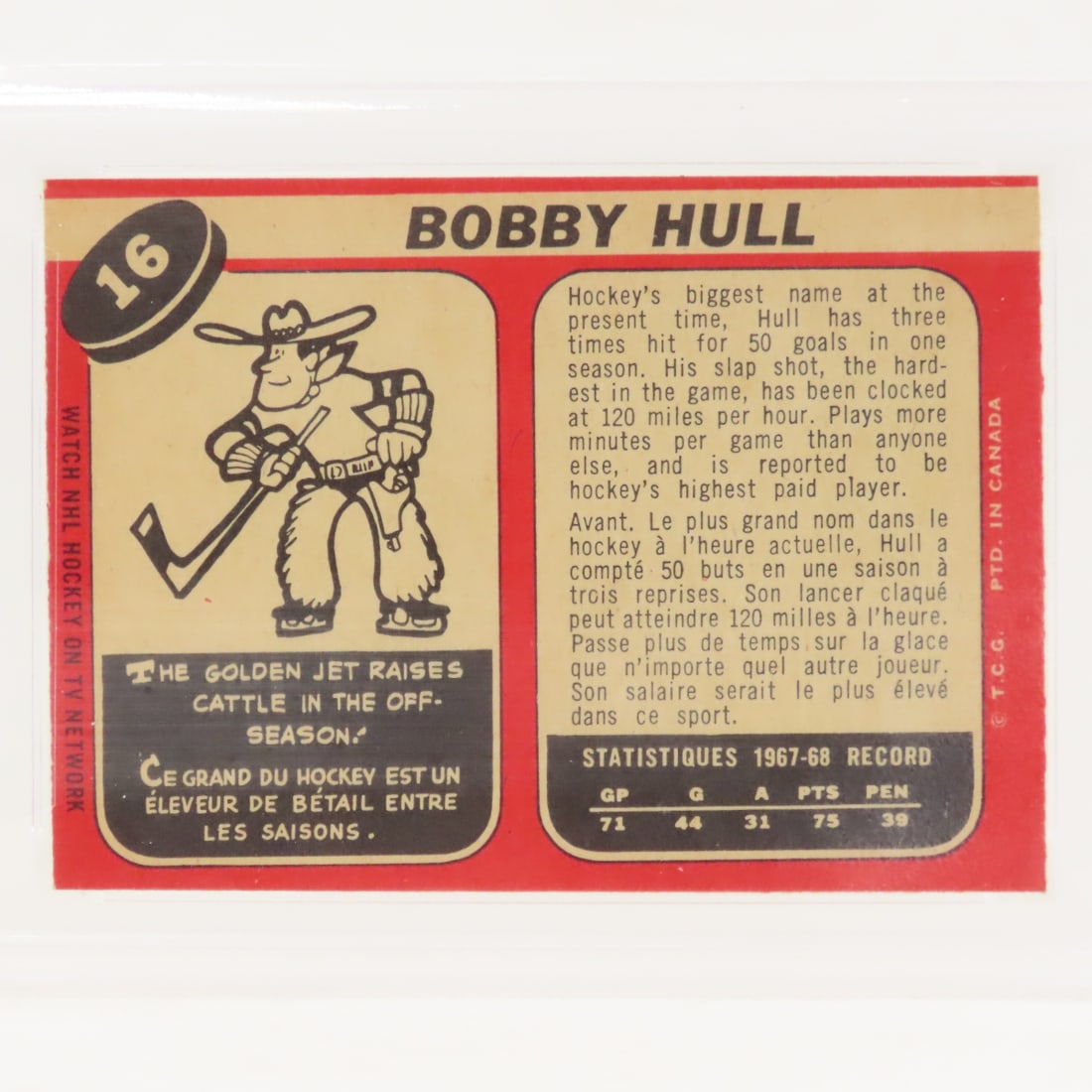1968 O-PEE-CHEE Bobby Hull #16 PSA 7 NM - 4
