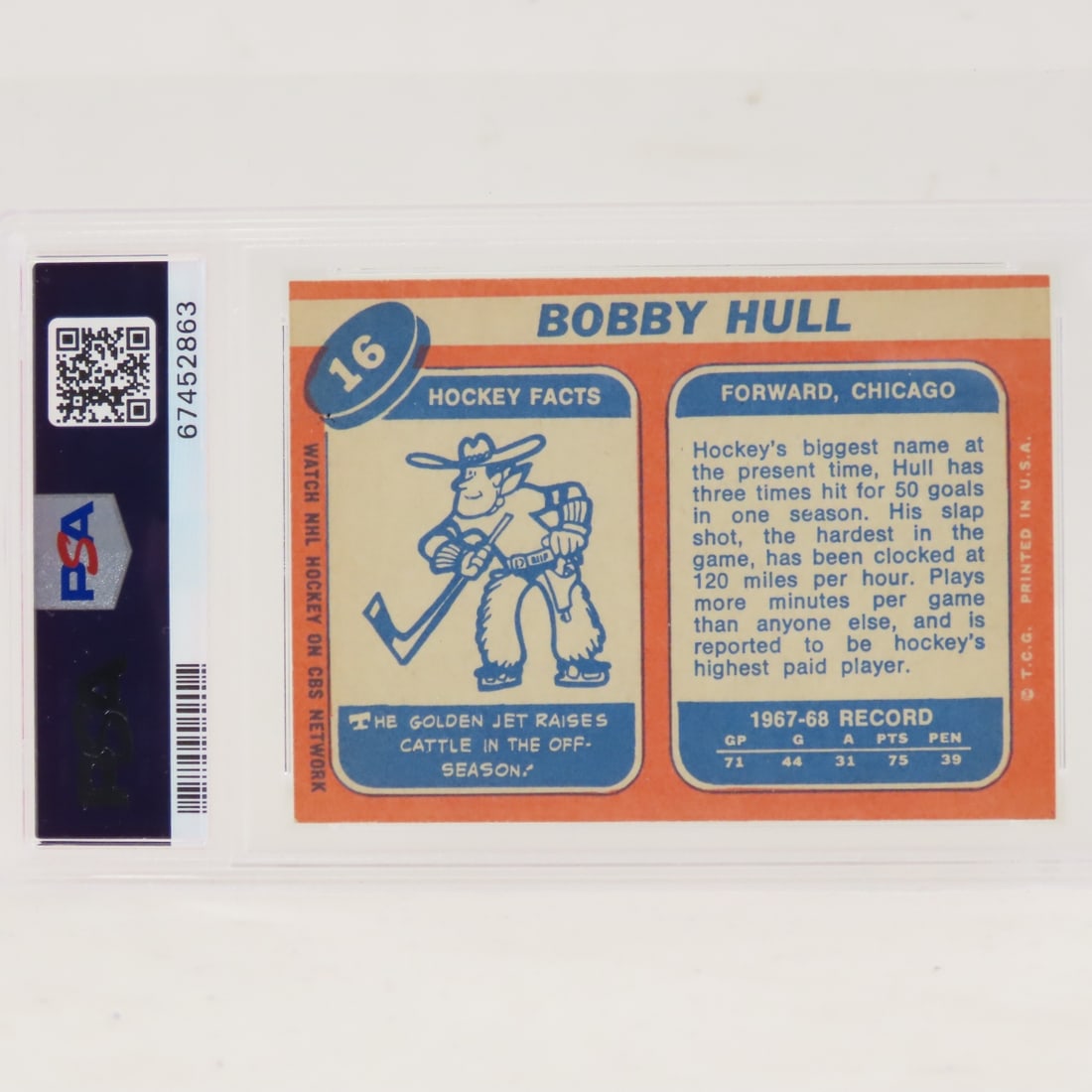 1968 Topps Bobby Hull #16 PSA 6 EX-MT - 3