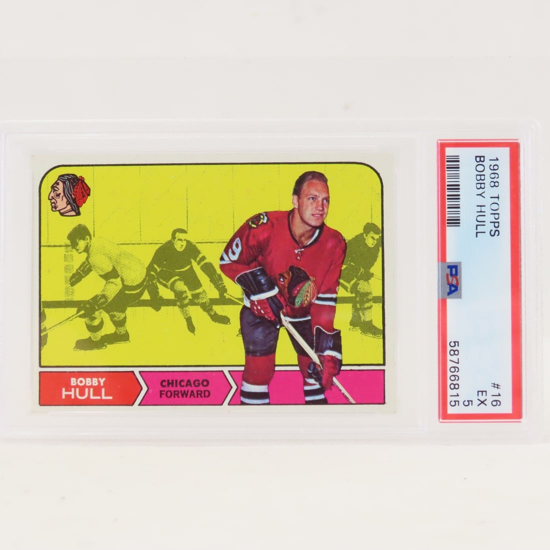 1968 Topps Bobby Hull #16 PSA 5 EX: 1968 Topps Bobby Hull #16 PSA 5 EX - Lot Size 5.5x3.5x1" 1 LB All information and photos are intended to be as accurate as possible, but errors are possible. No item may be returned or refused based