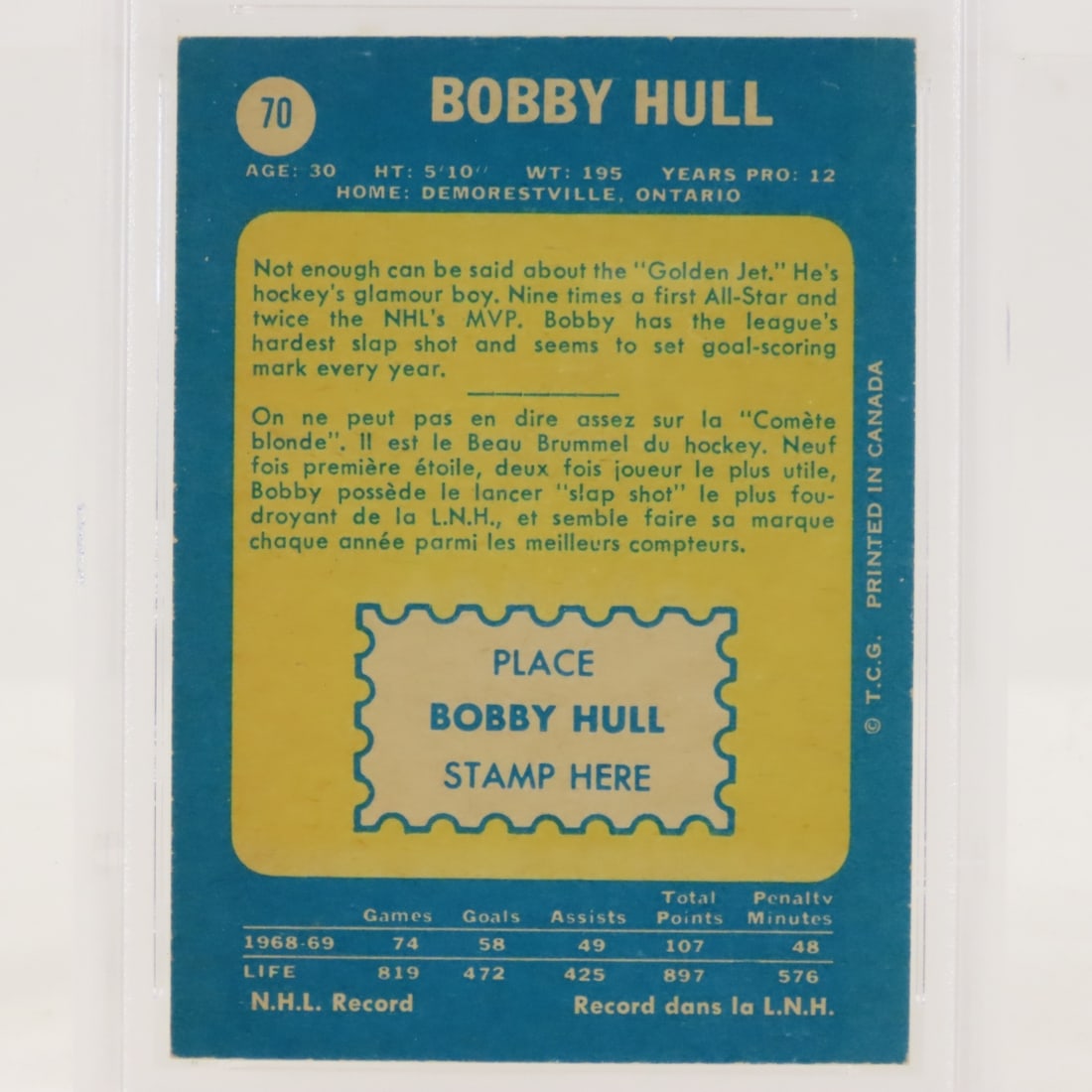 1969 O-PEE-CHEE Bobby Hull #70 PSA 7 NM - 4