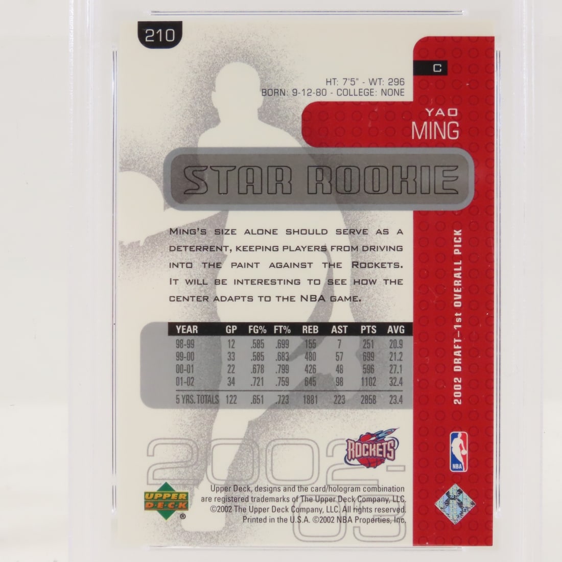 2002 Upper Deck Yao Ming #210 PSA 9 Mint - 4