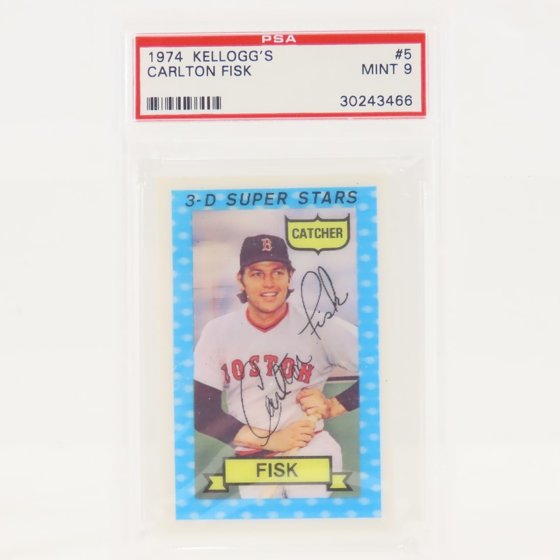 1974 Kellogg's Carlton Fisk #5 PSA 9 Mint: 1974 Kellogg's Carlton Fisk #5 PSA 9 Mint - Lot Size 5.5x3.5x1" 1 LB All information and photos are intended to be as accurate as possible, but errors are possible. No item may be returned or refused