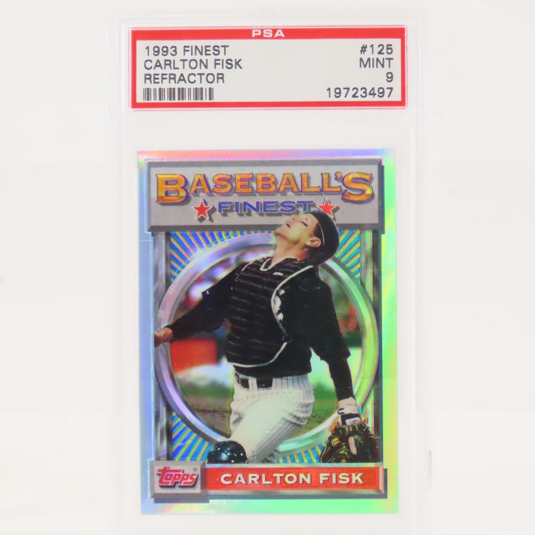 1993 Finest Carlton Fisk Refractor #125 PSA 9 Mint: 1993 Finest Carlton Fisk Refractor #125 PSA 9 Mint - Lot Size 5.5x3.5x1" 1 LB All information and photos are intended to be as accurate as possible, but errors are possible. No item may be returned
