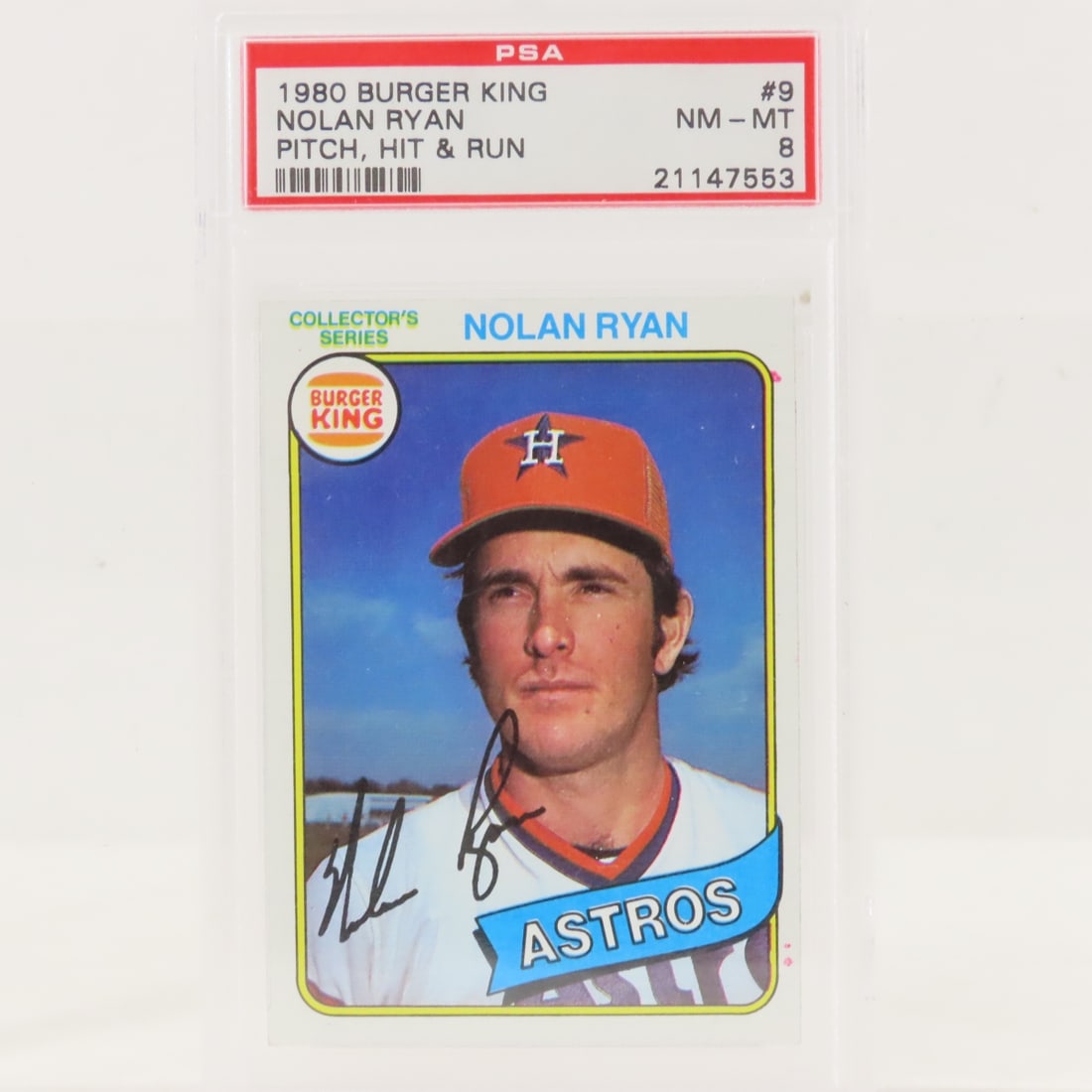 1980 Burger King Nolan Ryan #9 PSA 8 NM-MT: 1980 Burger King Nolan Ryan #9 PSA 8 NM-MT - Lot Size 5.5x3.5x1" 1 LB All information and photos are intended to be as accurate as possible, but errors are possible. No item may be returned or