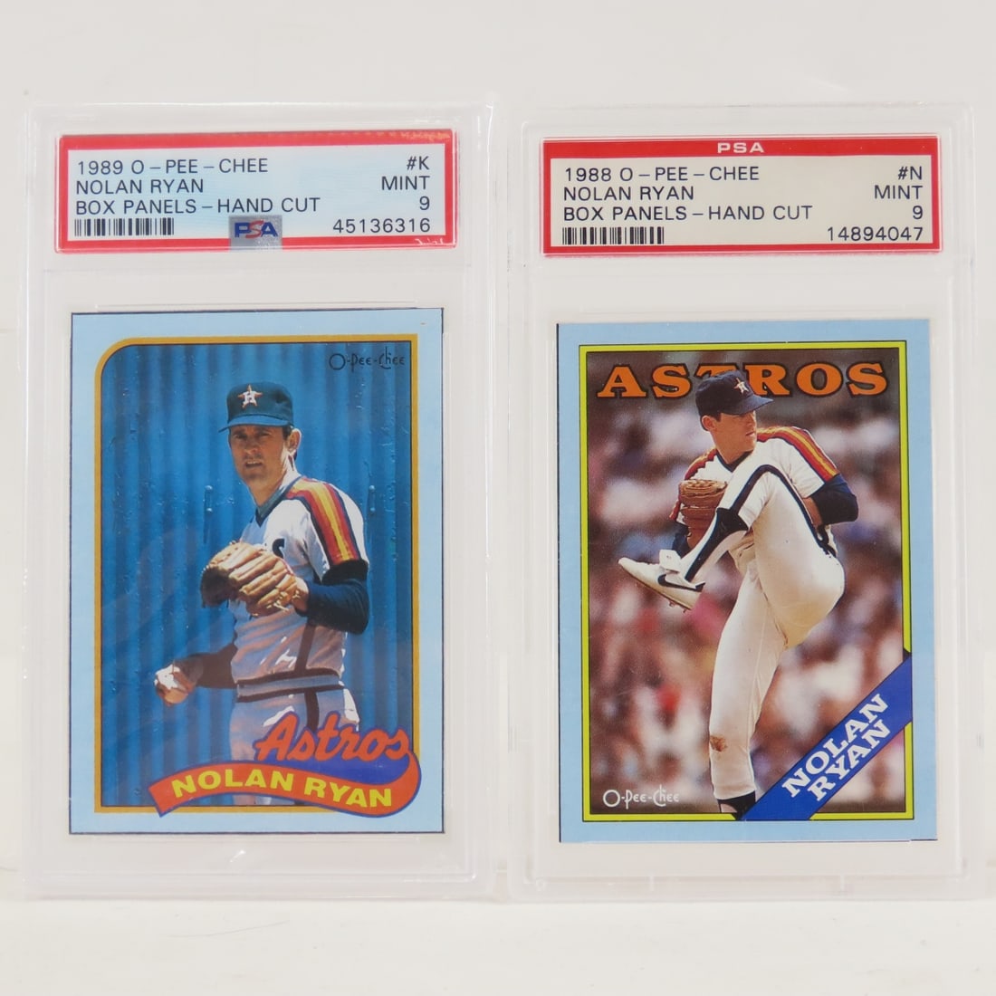 1988 & 1989 O-PEE-CHEE Box Panels Nolan Ryan PSA 9: 1988 & 1989 O-PEE-CHEE Box Panels Nolan Ryan PSA 9 - Lot Size 5.5x3.5x1" 1 LB All information and photos are intended to be as accurate as possible, but errors are possible. No item may be returned