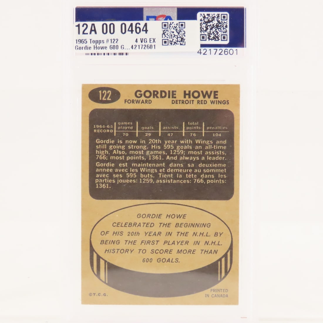 1965 Topps Gordie Howe #122 PSA 4 VG-EX - 3