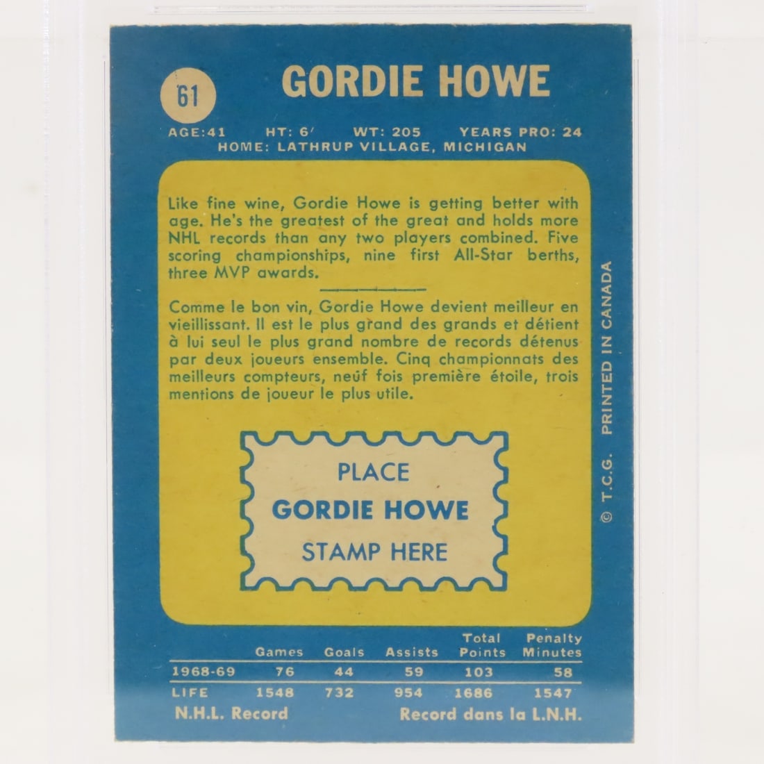 1969 O-PEE-CHEE Gordie Howe #61 PSA 5 EX - 4