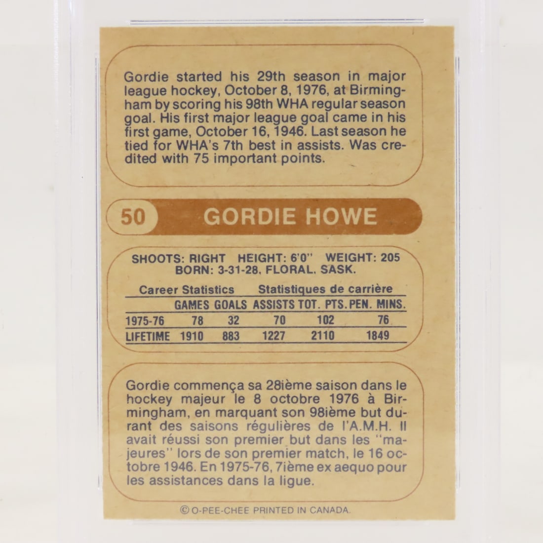 1976 O-PEE-CHEE WHA Gordie Howe #50 PSA 7 NM - 4