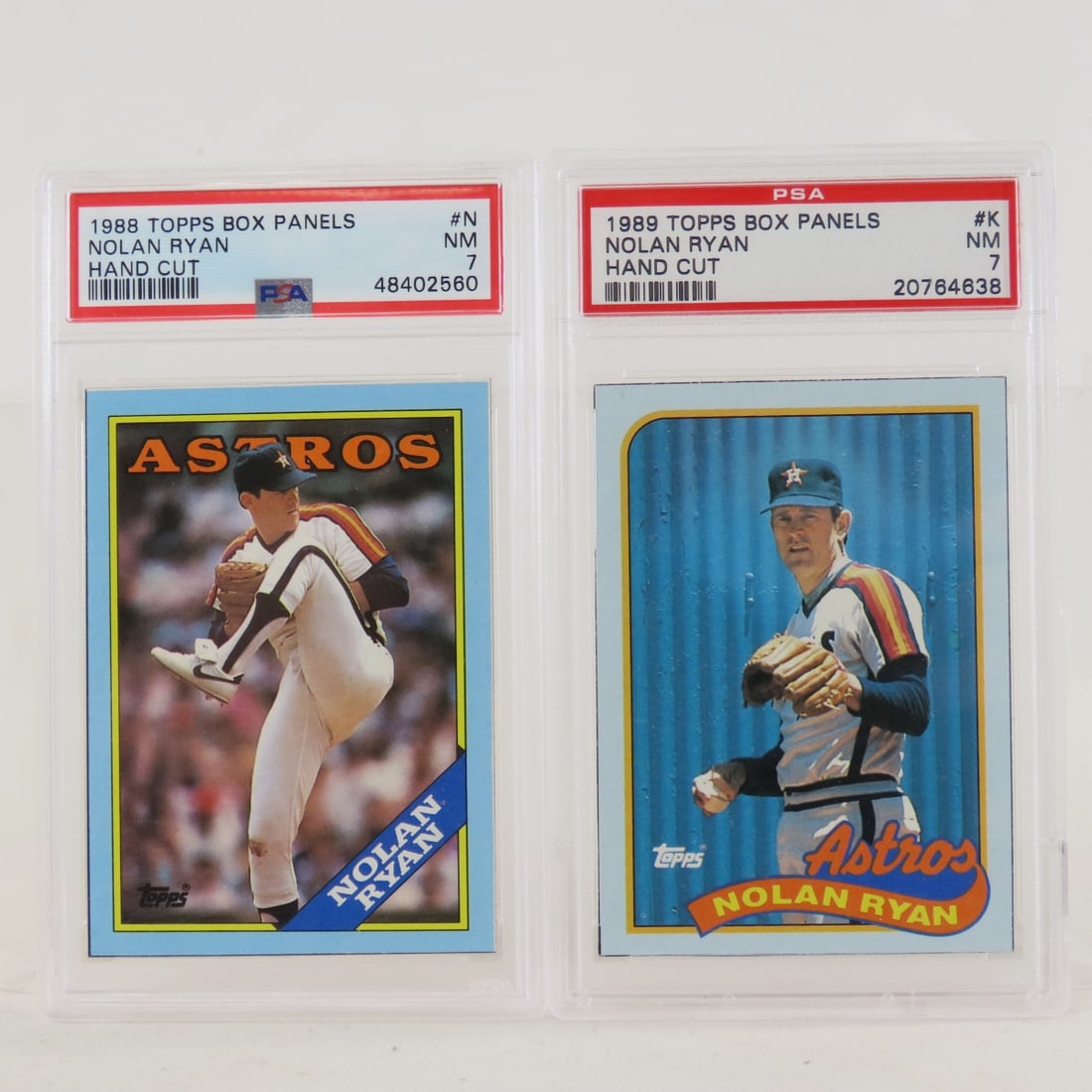 1988 & 1989 Topps Box Panels Nolan Ryan PSA 7 NM: 1988 & 1989 Topps Box Panels Nolan Ryan PSA 7 NM - Lot Size 5.5x3.5x1" 1 LB All information and photos are intended to be as accurate as possible, but errors are possible. No item may be returned or
