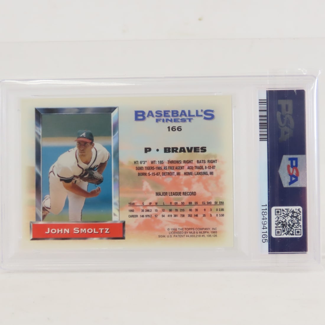 1993 Finest John Smoltz Refractor #166 PSA 7 NM - 3