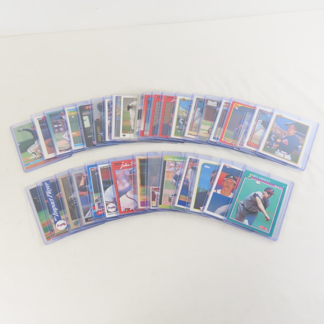 35 John Smoltz Baseball Cards in plastic sleeves: 35 John Smoltz Baseball Cards in plastic sleeves - Lot Size 4x3x2" 2 LB All information and photos are intended to be as accurate as possible, but errors are possible. No item may be returned or refus