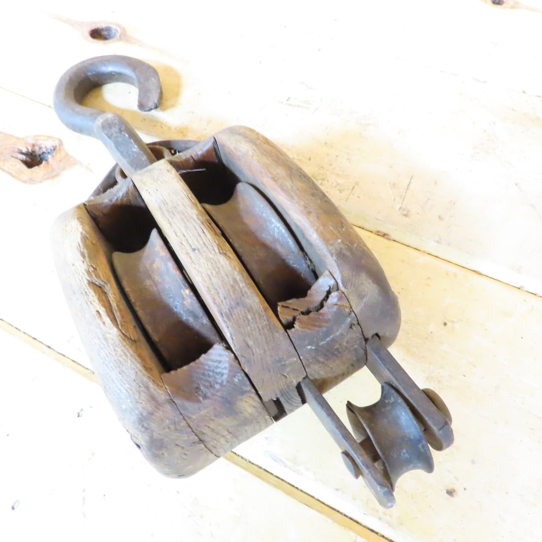 Antique Wood Barn Block & Tackle Pulleys - 7