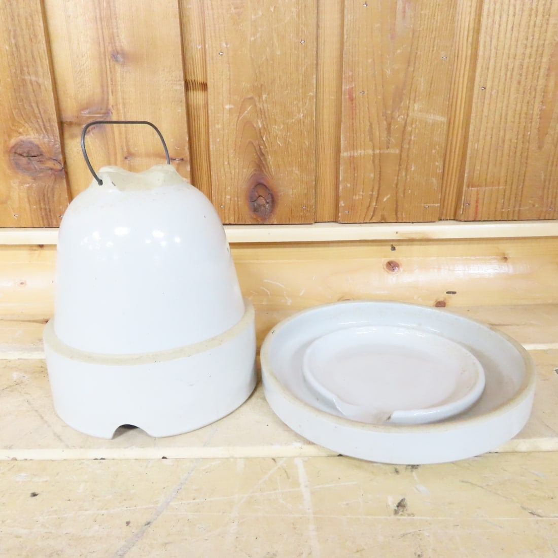 Vintage Unmarked Stoneware Chicken Gravity Feeder - 2