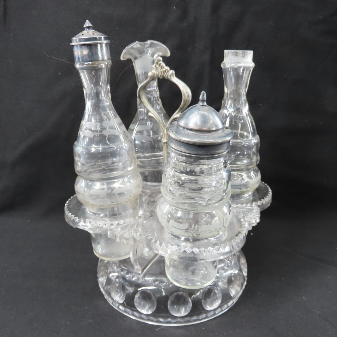 Vintage Etched Glass Cruet Set, Salt & Pepper - 2