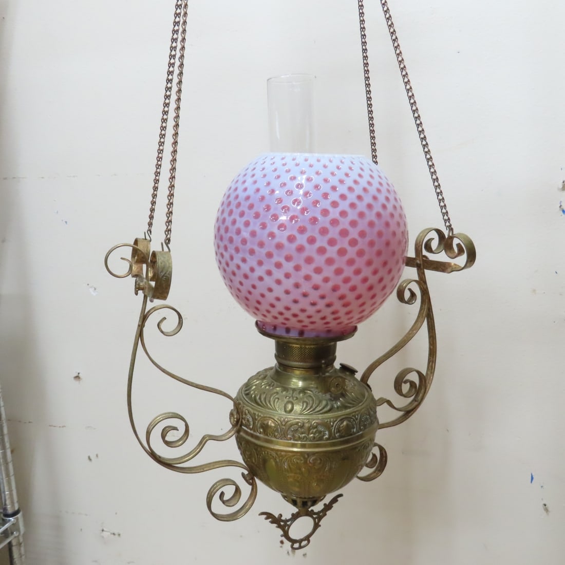 Victorian Cranberry Opalescent Oil Parlor Lamp - 3